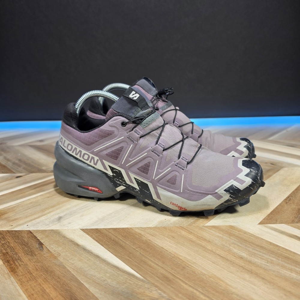 Salomon Speedcross 6 Trail Running Shoes Womens 8 Moonscape Black Ashes of Roses